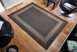 Greek Key Flatweave Black Rug