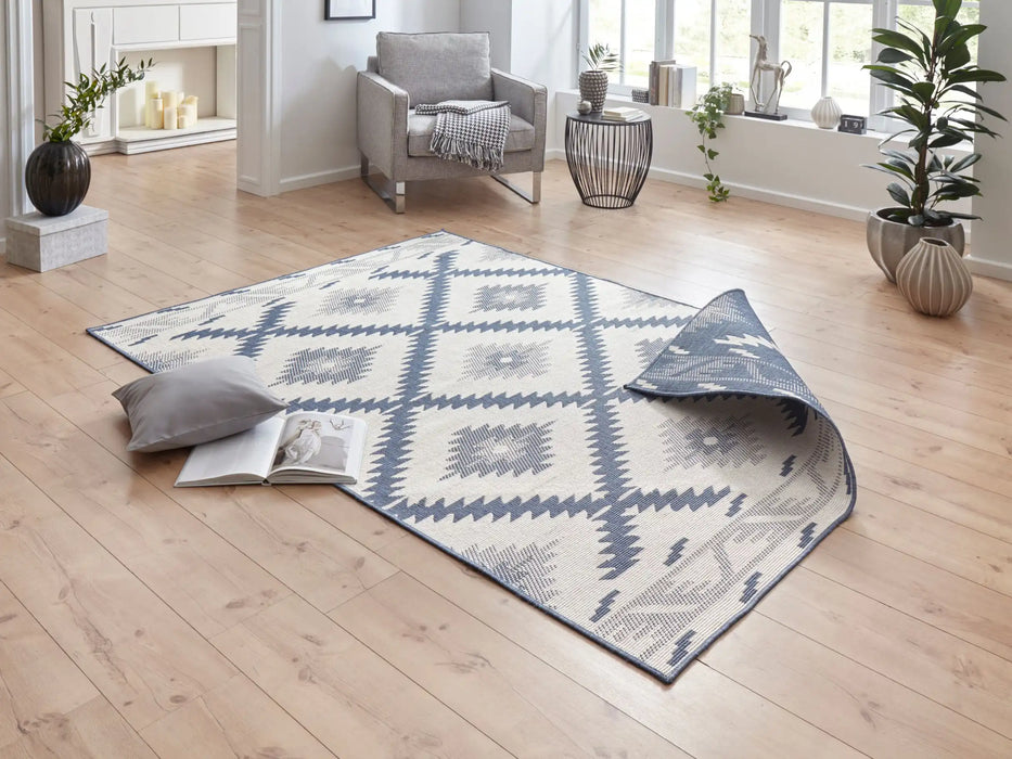 NorthRugs twin supreme malibu blue cream Blue, Cream Living Room Striped Rug.