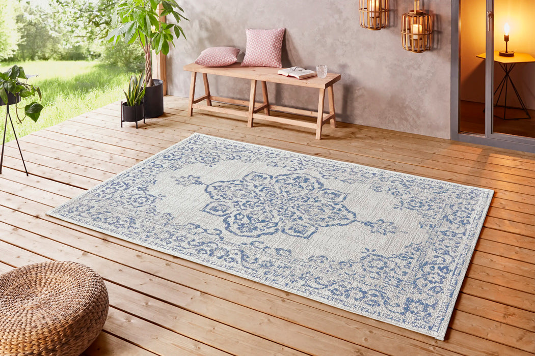 NorthRugs beach tilos cream blue Blue, Ivory Living Room Rug.