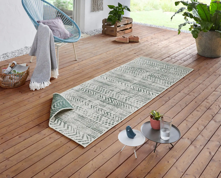 NorthRugs twin supreme biri green cream Green, Cream Living Room Striped Rug.