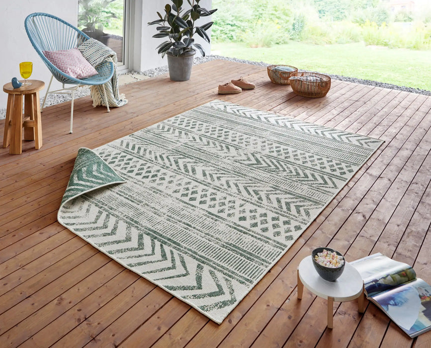 NorthRugs twin supreme biri green cream Green, Cream Living Room Striped Rug.
