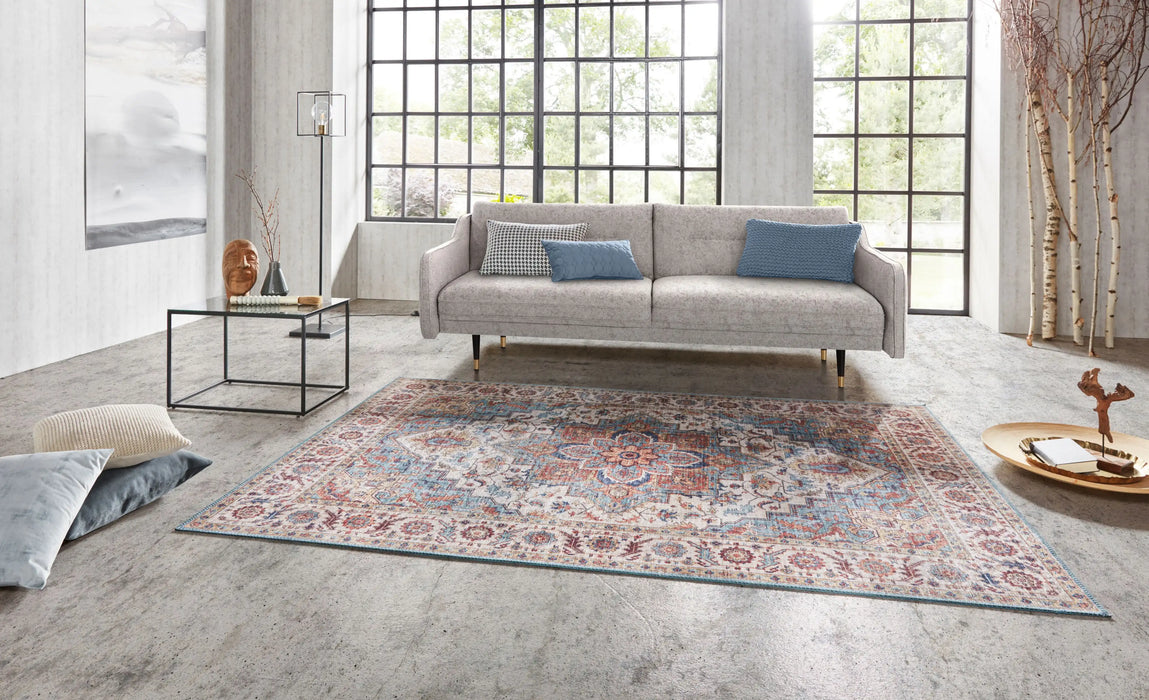 Nouristan asmar anthea cyan Multicoloured Living Room Moroccan Rug.