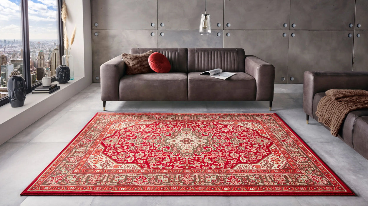 Nouristan mirkan isfahan oriental red Red Living Room Moroccan Rug.