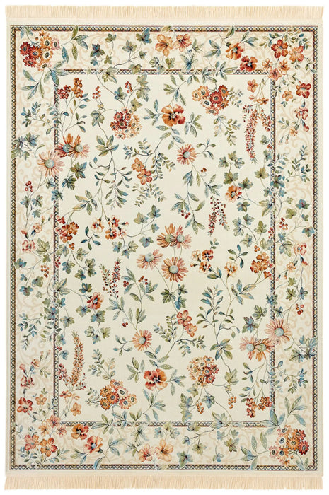 Nouristan naveh flowers cream Multicoloured, Cream Living Room Moroccan Rug.