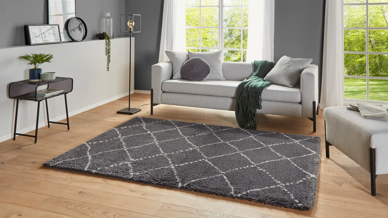Mint Rugs allure hash dark grey cream Grey, Ivory Living Room Rug.