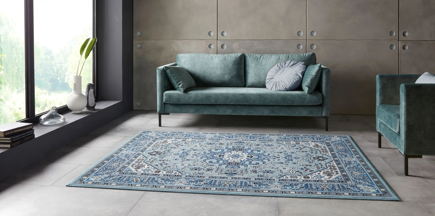 Nouristan mirkan isfahan sky blue Blue Living Room Moroccan Rug.