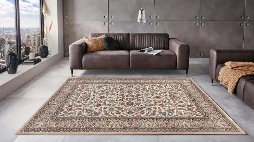 Nouristan herat aljars beige cream Beige, Cream Living Room Moroccan Rug.