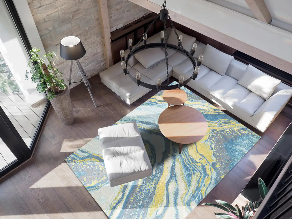 Mastercraft city 466154 ak504 Blue, Grey, Yellow, Multicoloured Living Room Floral Rug.