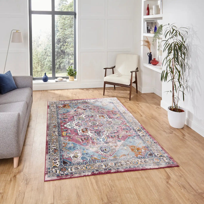 Think Rugs 16th avenue 91da fushcia blue Blue, Multicoloured, Pink Living Room Geometric Rug.