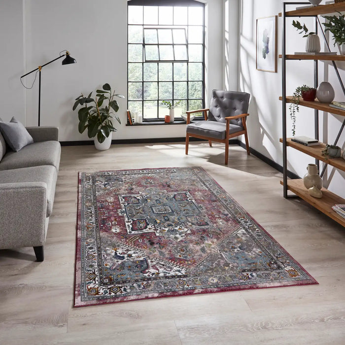 Think Rugs 16th avenue 92da fushchia blue Blue, Multicoloured, Pink Living Room Geometric Rug.