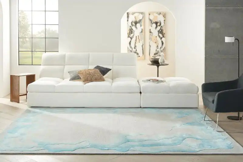 Nourison prismatic prs22 sea mist blue Blue Living Room Wool Rug.