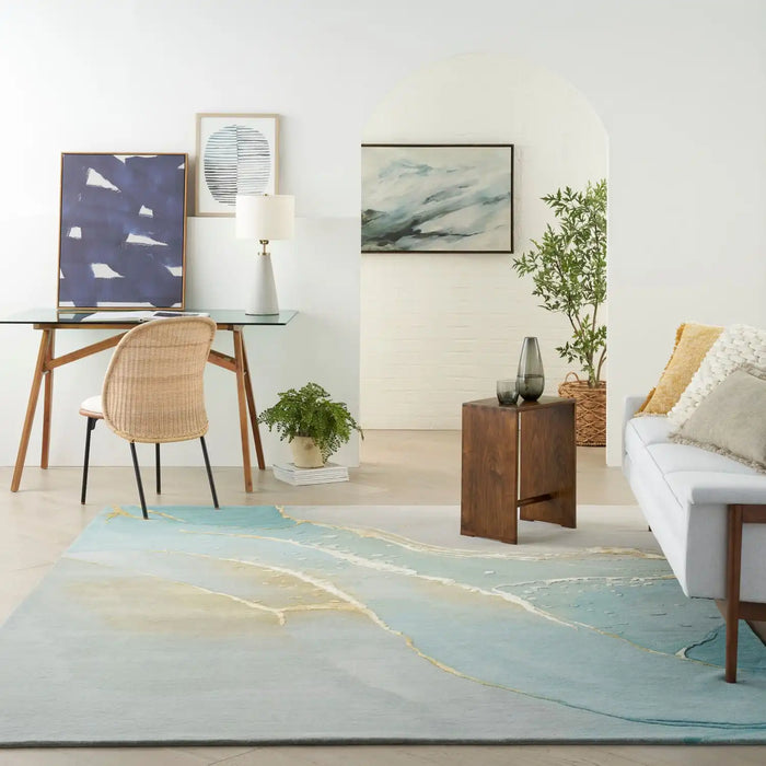 Nourison prismatic prs27 grey seafoam Grey, Multicoloured Living Room Wool Rug.