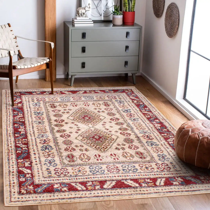 URCO orient urco 2520 cream red Cream Living Room Moroccan Rug.