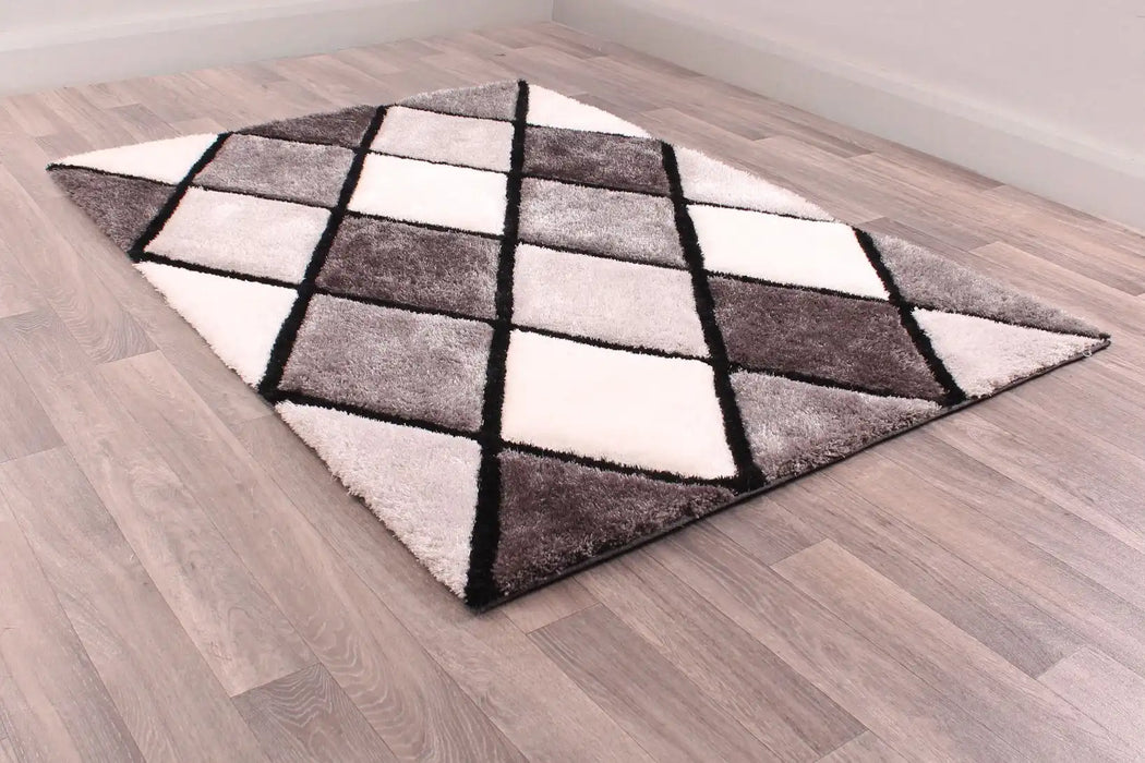 URCO 3d carved diamond grey Grey Living Room Geometric Rug.