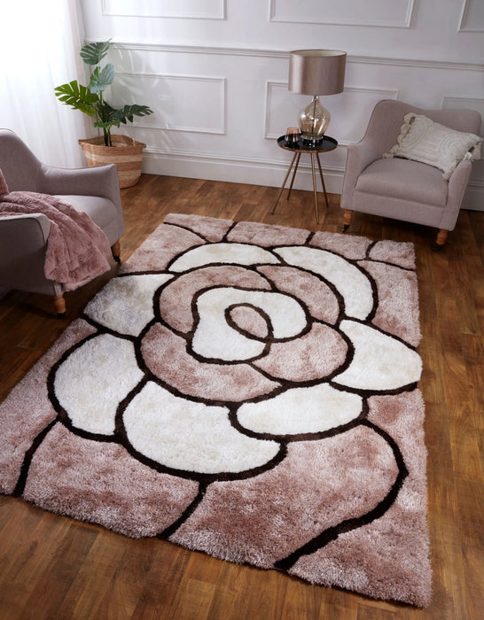 URCO 3d carved rose natural Brown, Beige Living Room Geometric Rug.
