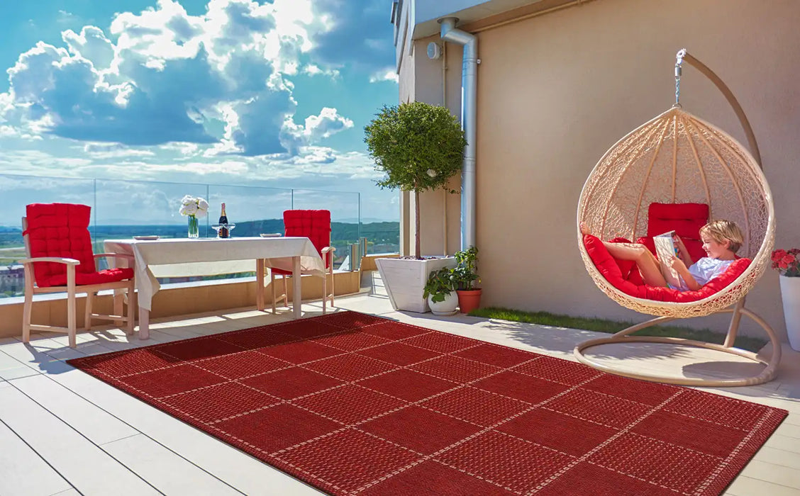 Oriental Weavers checked flatweave red Red Outdoor  Flat Weave Rug.