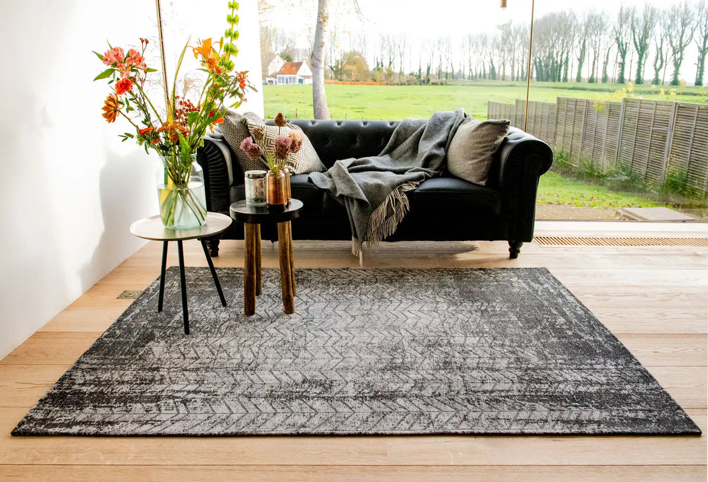 Louis de Poortere mad men jacobs ladder 8425 harlem contrast Grey Living Room Flat Weave Rug.