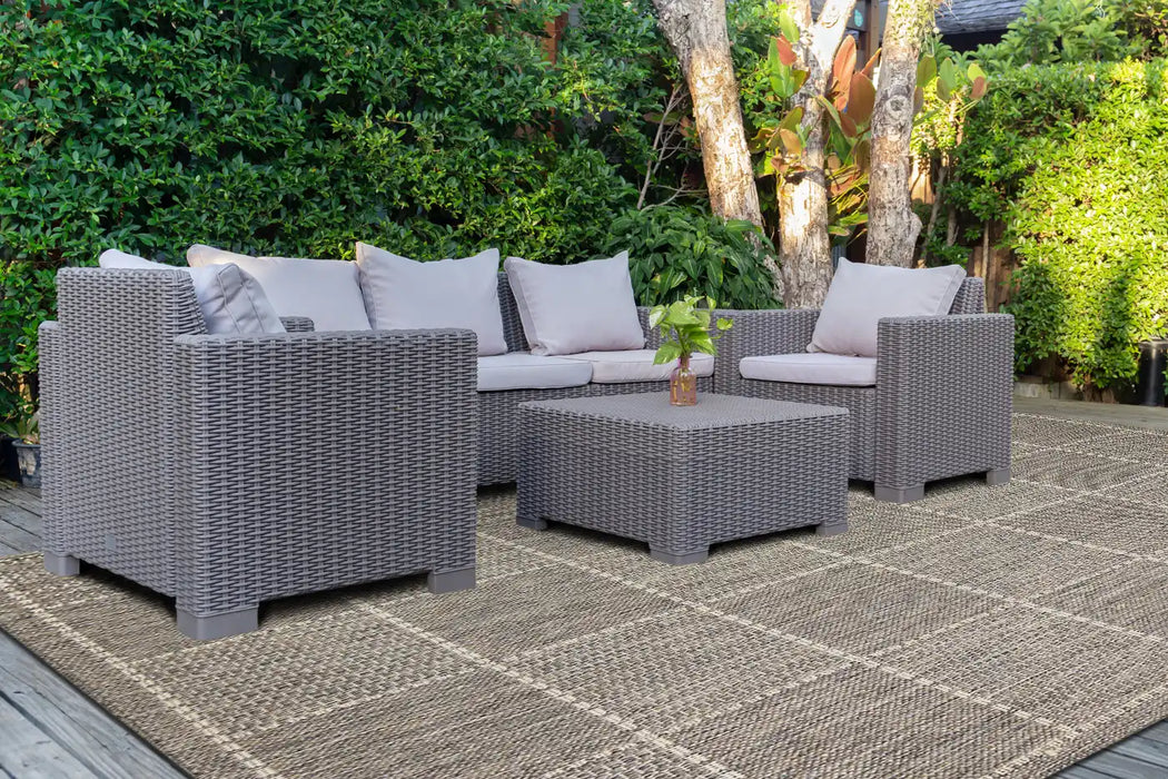 Oriental Weavers checked flatweave grey Brown, Grey Outdoor  Flat Weave Rug.