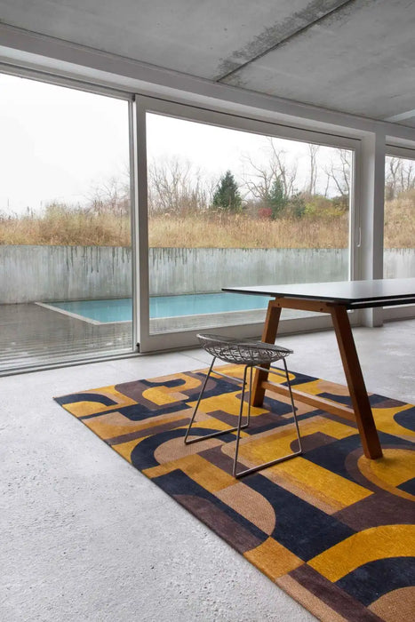 Louis de Poortere module nuance 9210 yellow meyer Yellow, Multicoloured Living Room Geometric Rug.