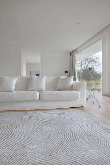 Louis de Poortere coral meditation 9228 oyster white Ivory, Cream Living Room Striped Rug.