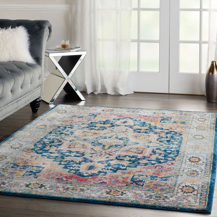 Nourison ankara global anr11 blue multi Blue, Multicoloured Living Room Moroccan Rug.