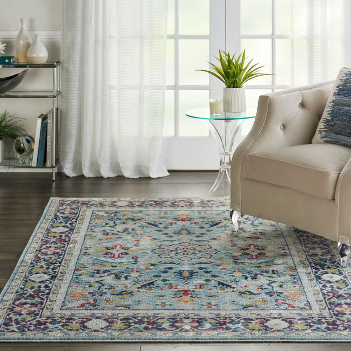 Nourison ankara global anr14 teal multi Blue, Multicoloured, Teal Living Room Moroccan Rug.