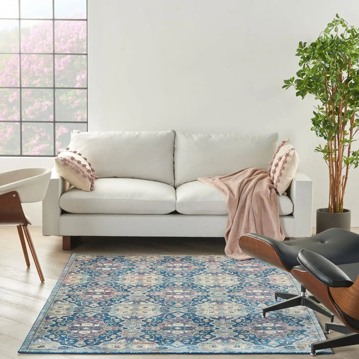 Nourison ankara global anr16 navy multi Blue, Multicoloured, Navy Living Room Moroccan Rug.