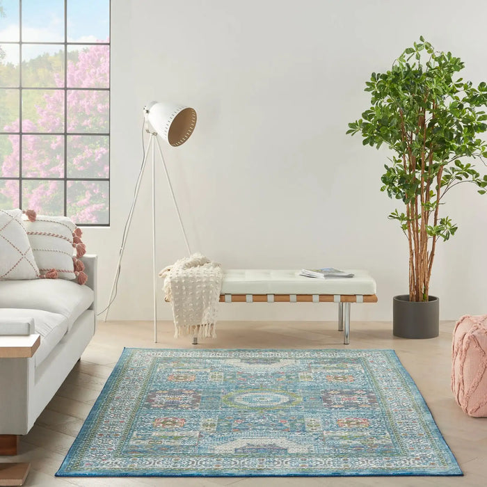 Nourison ankara global anr17 ivory light blue Blue, Ivory, Multicoloured Living Room Moroccan Rug.