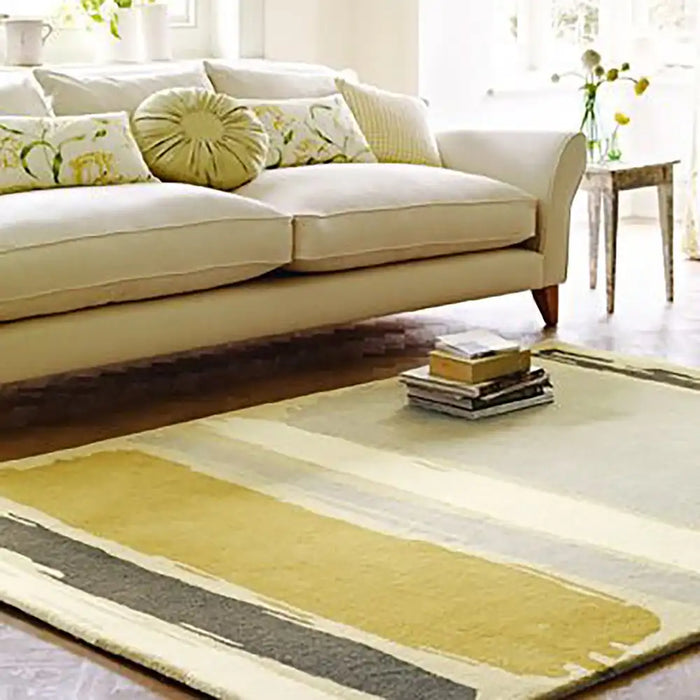 Sanderson sanderson abstract linden silver 45401 Grey, Yellow, Ivory, Multicoloured Living Room Wool Rug.