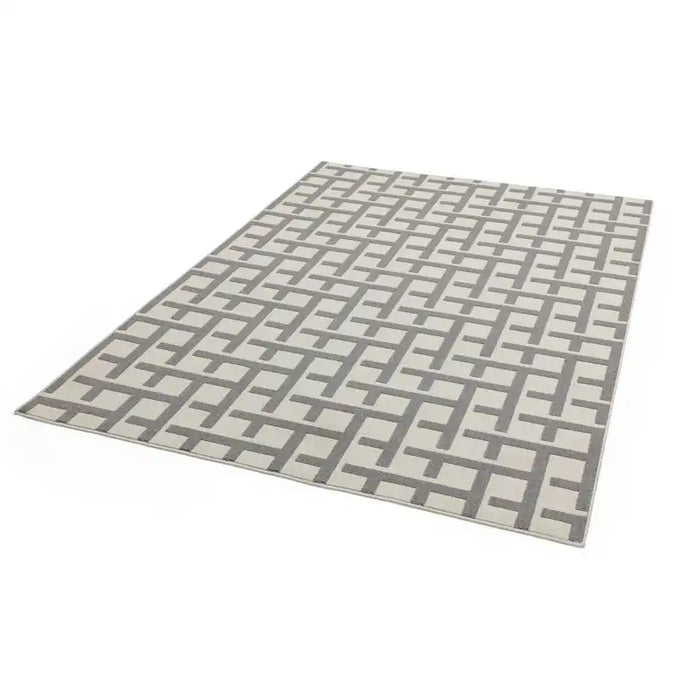Asiatic antibes an03 white grey grid Grey, Ivory Living Room Geometric Rug.
