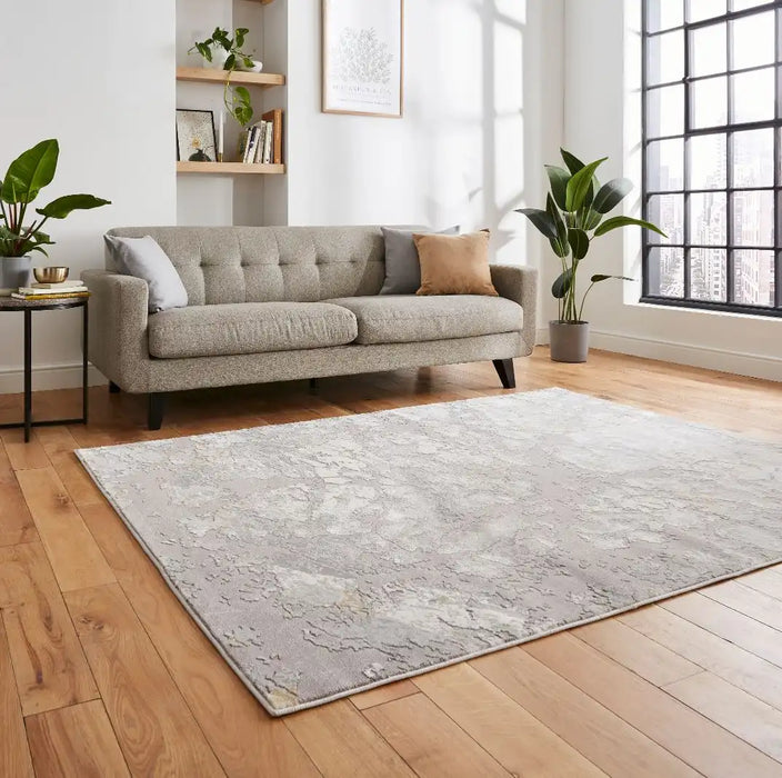 Think Rugs apollo 2677 grey gold Grey Living Room Rug.