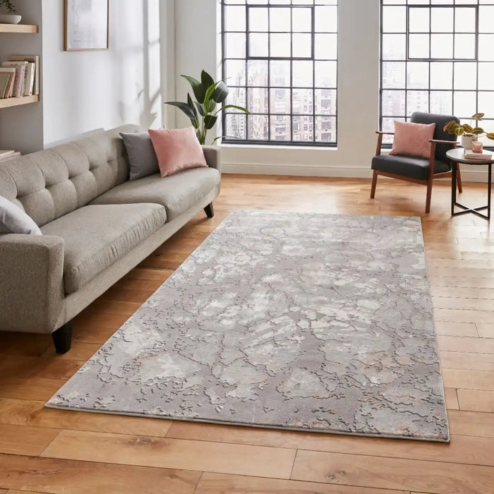 Think Rugs apollo 2677 grey rose Grey, Pink Living Room Rug.