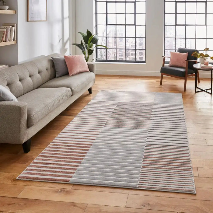 Think Rugs apollo 2681 grey rose Grey, Pink Living Room Rug.