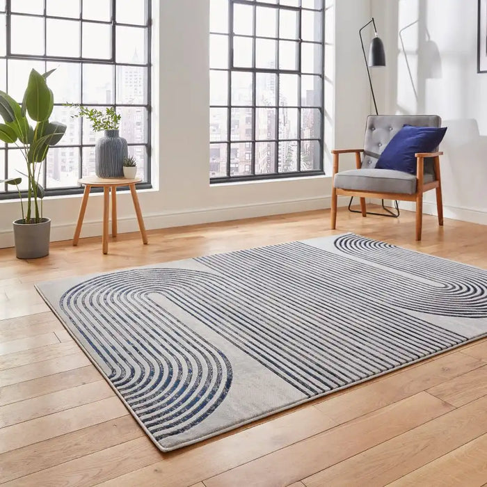 Think Rugs apollo 2683 grey navy Grey, Navy Living Room Rug.