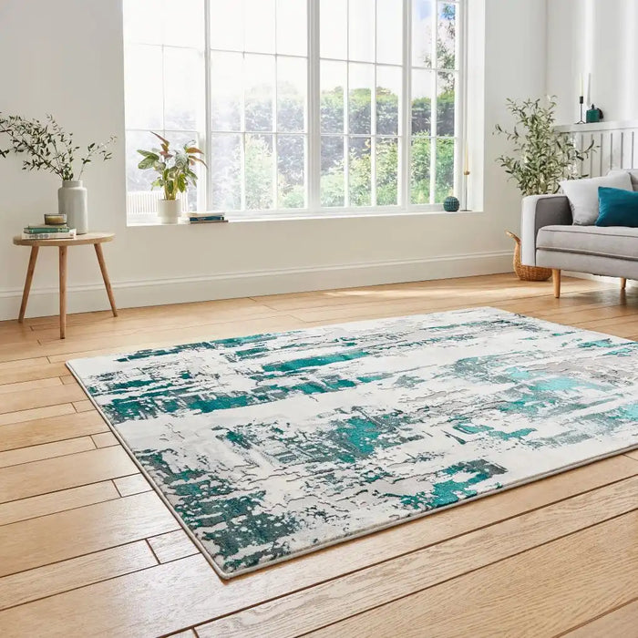 Think Rugs apollo gr579 grey green Green, Grey Living Room Rug.