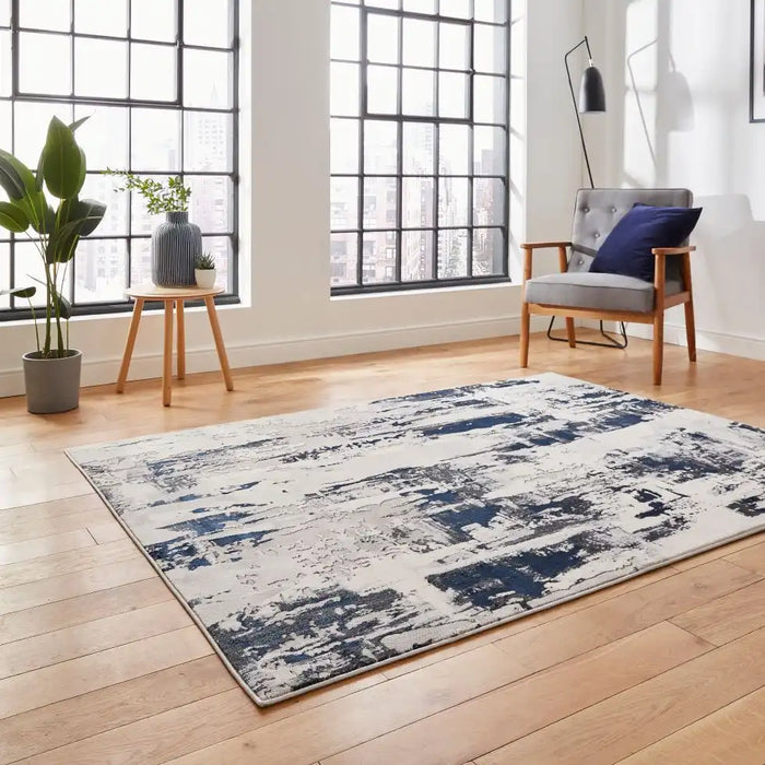 Think Rugs apollo gr579 grey navy Grey, Navy Living Room Rug.