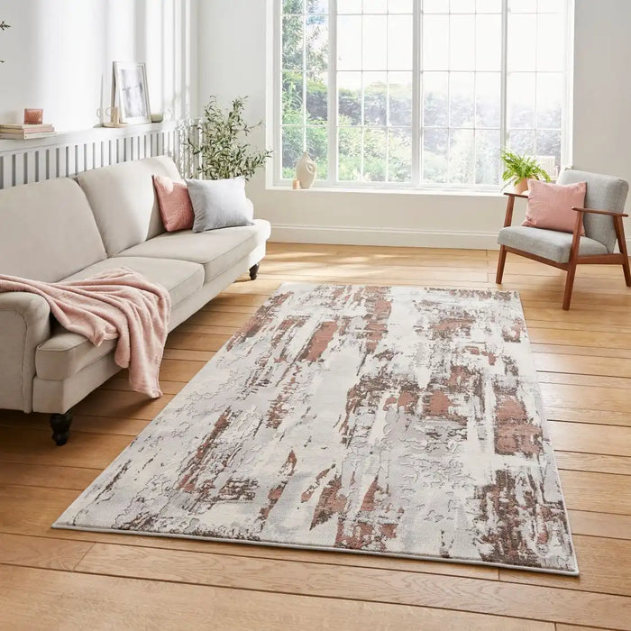 Think Rugs apollo gr579 grey rose Grey, Pink Living Room Rug.