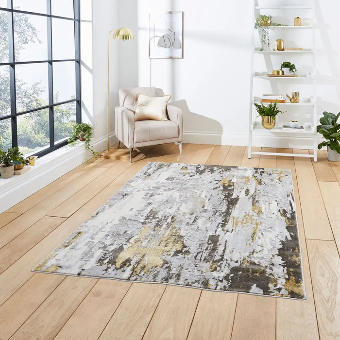 Think Rugs apollo gr580 grey gold Grey, Yellow Living Room Rug.