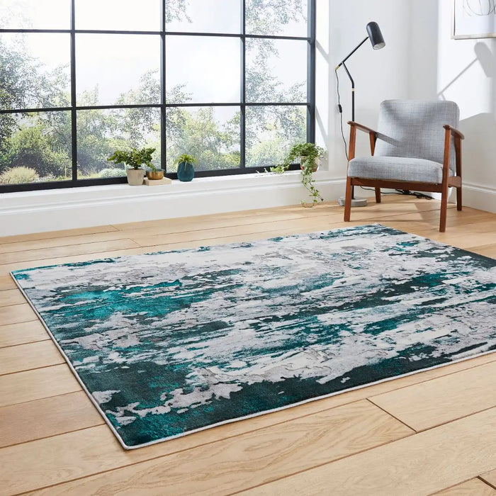 Think Rugs apollo gr580 grey green Green, Grey Living Room  Rug.