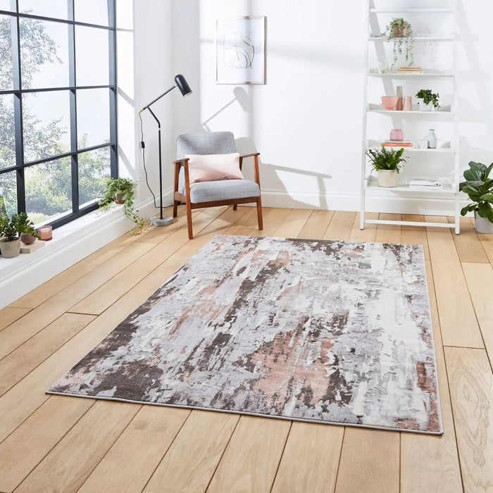 Think Rugs apollo gr580 grey rose Grey, Pink Living Room Rug.