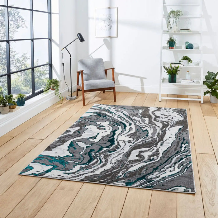 Think Rugs apollo gr584 grey green Green, Grey Living Room Rug.