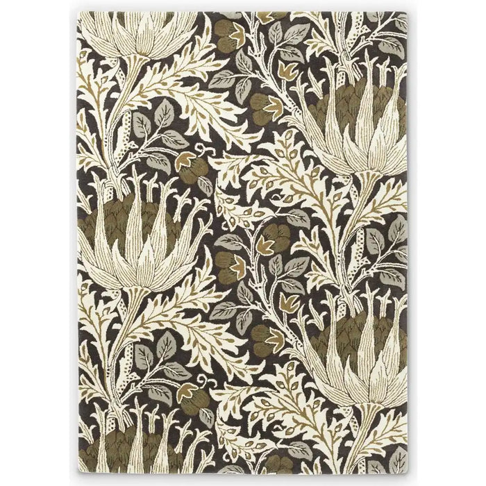Morris & Co morris and co artichoke charcoal mustard 127015 Grey, Yellow, Multicoloured Living Room Wool Rug.