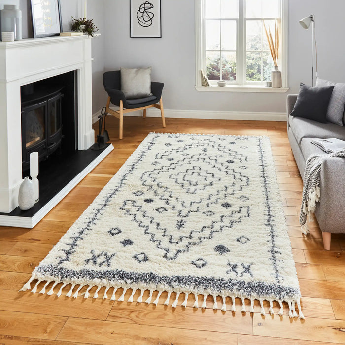 Think Rugs aspen 1537 ivory grey Grey, Ivory Living Room Shaggy Rug.