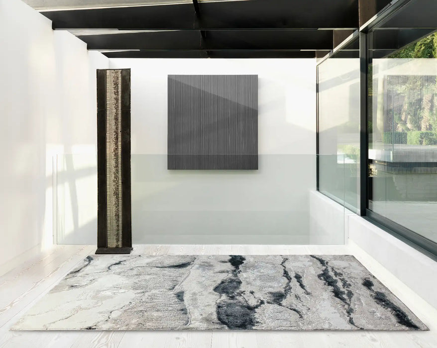 Asiatic aurora au05 quartz Grey, Black Living Room Rug.