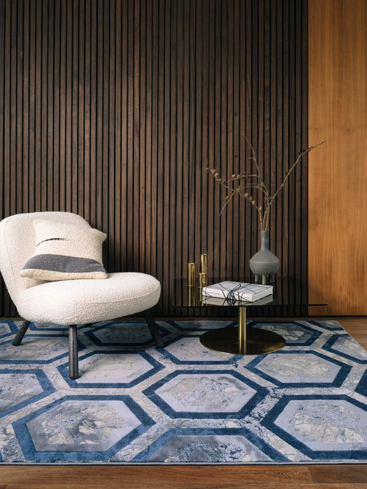 Asiatic aurora au19 hexagon Blue, Grey Living Room Rug.