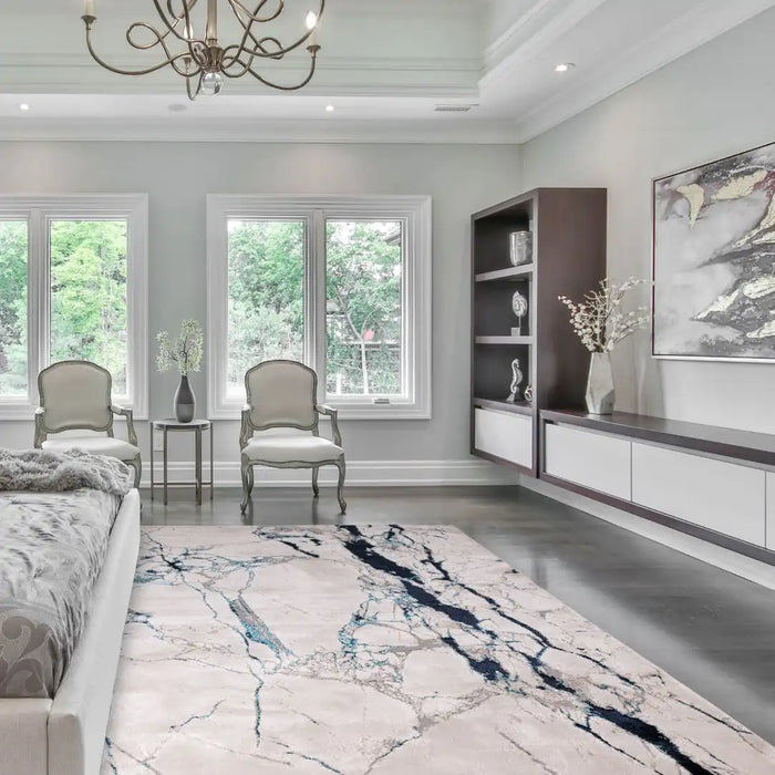 Asiatic aurora au22 quake Blue, Ivory, Cream Living Room Rug.