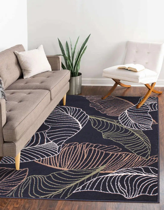 Rug Style designer poly autumn navy Multicoloured, Navy Living Room Floral Rug.