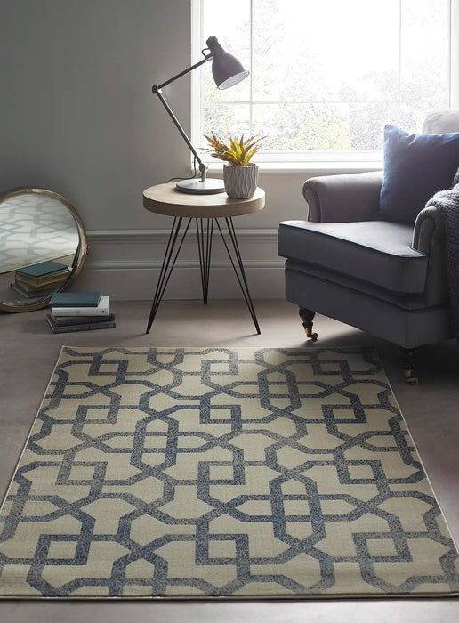Origins artic avanti cream blue Blue, Ivory Living Room Geometric Rug.