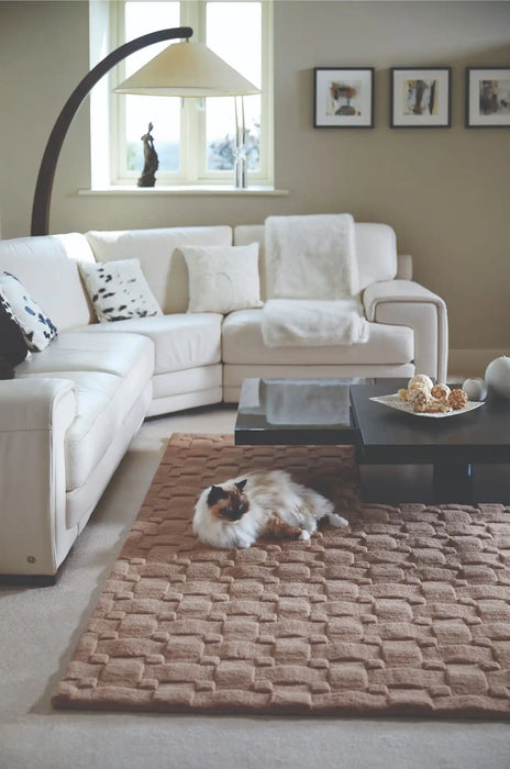 Origins basket weave 3d blush pink Pink Living Room Wool Rug.