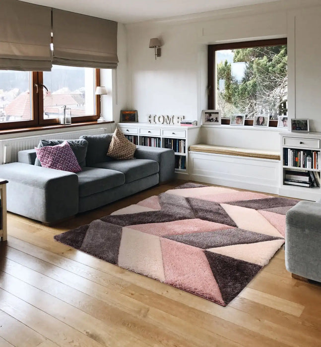URCO 3d carved blazon blush Grey, Pink Living Room Geometric Rug.